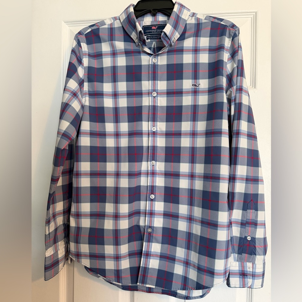 Vineyard Vines Blue and Red Plaid Button Down Shirt